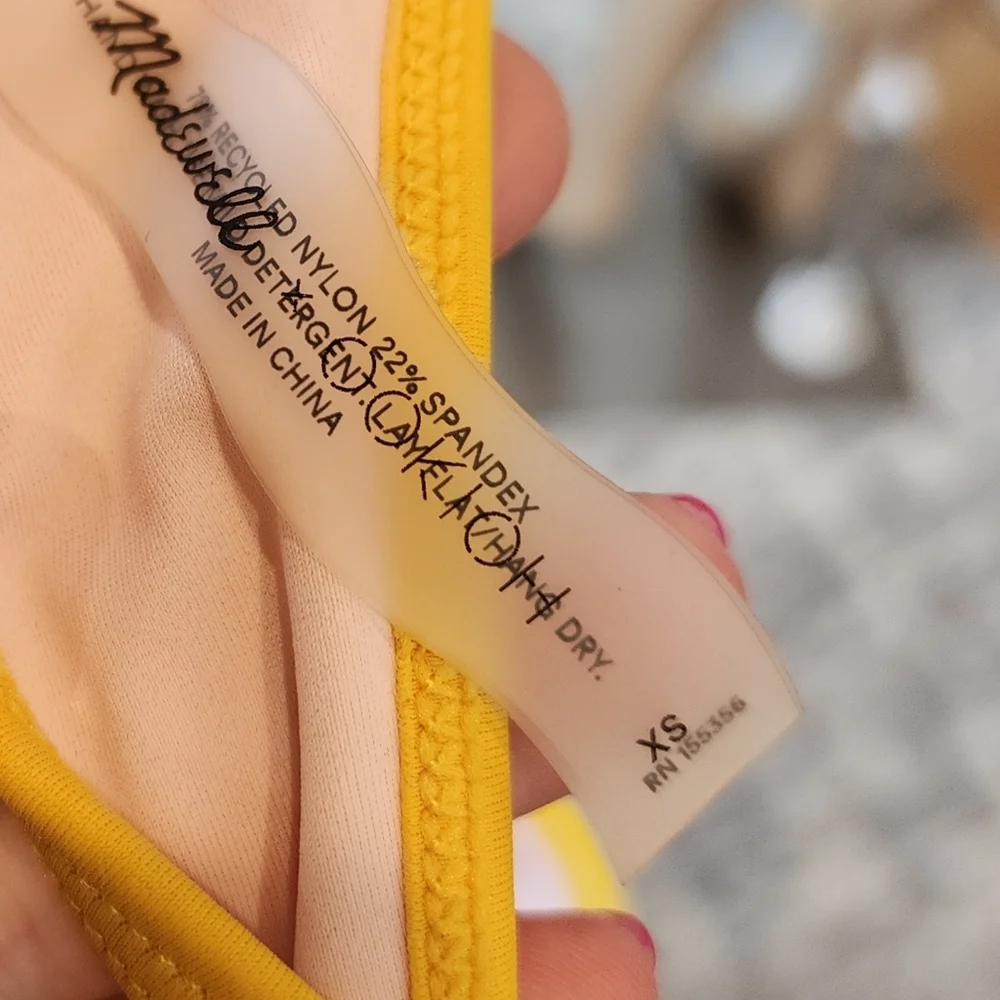 NWT Madewell x‎ OOKIOH Calabria Bandeau Bikini Top Pink Yellow Colorblock XS